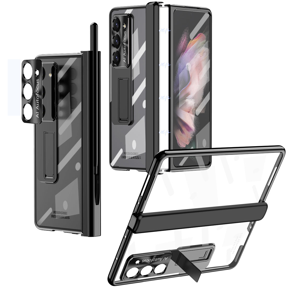For Samsung Galaxy Z Fold5 5G Hinge Protection Kickstand Phone Case PC Tempered Glass Film Clear Phone Cover For Samsung Galaxy Z Fold5 5G Hinge Protection Kickstand Phone Case PC Tempered Glass Film Clear Phone Cover